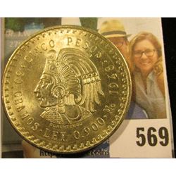1948 Mexico Silver Cinco 5 Pesos depicting the Aztec Emperor, Cuauhtémoc ~ Ley 0.900 ~ BU ~ UNCIRCUL