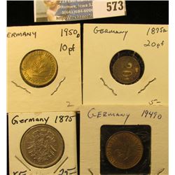 1875A German Silver Mark, originally had a pin-back on the reverse, which has been removed; 1949D & 