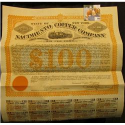 "United States of America State of New York No.151 $100 Nacimiento Copper Company First Mortgage, Go