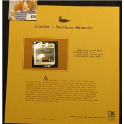1998 Florida $3.50 Stamp depicting a pair of Northern Shoveler, Mint, unsigned, in vinyl page with l