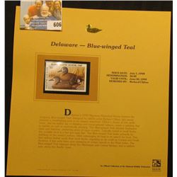 1998 Delaware Waterfowl $6.00 Stamp depicting a pair of Blue-Winged Teal, Mint, unsigned, in vinyl p