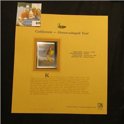 1998 California Waterfowl $10.50 Stamp depicting a female Green-Winged Teal, Mint, unsigned, in viny