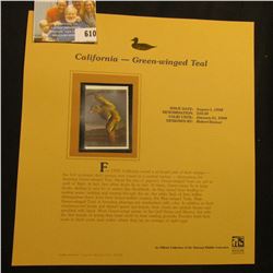 1998 California Waterfowl $10.50 Stamp depicting a male Green-Winged Teal, Mint, unsigned, in vinyl 