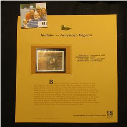 1998 Indiana Migratory Waterfowl $6.75 Stamp depicting a pair of American Widgeon, Mint, unsigned, i