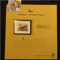 1998 Michigan Waterfowl $5.00 Stamp depicting a pair of Northern Pintail Ducks, Mint, unsigned, in v