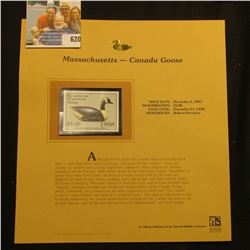 1998 Massachusetts Waterfowl $5.00 Stamp depicting a Canada Goose Decoy, Mint, unsigned, in vinyl pa