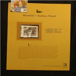 1998 Maryland Waterfowl $6.00 Stamp depicting a pair of Northern Pintail, Mint, unsigned, in vinyl p