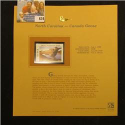 1998 North Carolina Waterfowl $5.00 Stamp depicting a pair of Canada Geese, Mint, unsigned, in vinyl