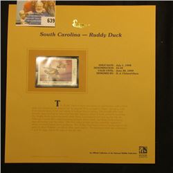 1998 South Carolina Waterfowl $5.50 Stamp depicting a pair of Ruddy Ducks, Mint, unsigned, in vinyl 