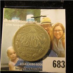 1905 Silver Mexico Fifty Centavos. VF.