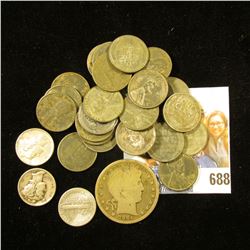 (27) 1943 era U.S. Steel Cents; (3) World War II era Silver Mercury Dimes; & 1904 P U.S. Barber Half
