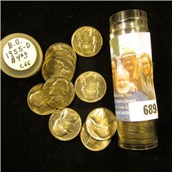 1955 D Original Gem BU Roll of Jefferson Nickels in a plastic tube.
