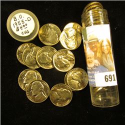 1955 D Original Gem BU Roll of Jefferson Nickels in a plastic tube.