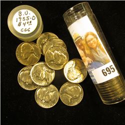 1955 D Original Gem BU Roll of Jefferson Nickels in a plastic tube.