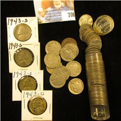Roll of WW II era U.S. Steel Cents in a plastic tube; (10) Old Buffalo Nickels; & (4) Silver World W