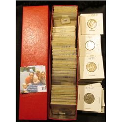 Single Row 9" Red 2" x 2" Coin box full of Dealer Stock Jefferson Nickels including Silver War Nicke