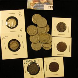 1864 Bronze Indian Head Cent, Good, 1865 Indian Cent (damaged), 1884 Indian Cent VF; pair of Barber 