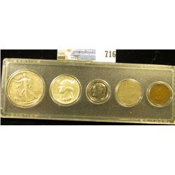 Five-Piece Coin Set in a Snaptight case, includes: 1904 Indian Cent (damaged). 1910 Liberty Nickel, 
