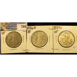 1936 P, 36 D, & 37 D Walking Liberty Half Dollars, all VF-EF.