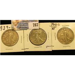 1939 D, 41 P, & D Walking Liberty Half Dollars, all EF.
