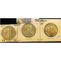 1939 D, 41 P, & D Walking Liberty Half Dollars, all EF.
