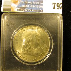 1950 D Franklin Half Dollar, Brilliant Uncirculated, in a Snaptight coin case.