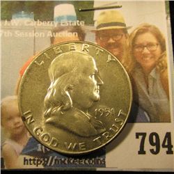 1951 P Franklin Half Dollar, Brilliant Uncirculated.