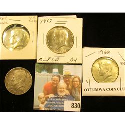 1964 P Kennedy Silver Half Dollar; toned Almost Uncirculated, 67 P BU, & 68 D AU Kennedy Silver Half