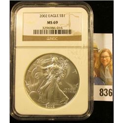 2002 American Eagle One Ounce .999 Fine Silver Dollar NGC slabbed MS69.