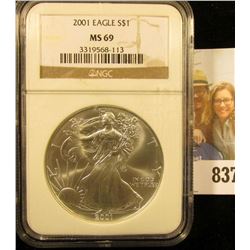 2001 American Eagle One Ounce .999 Fine Silver Dollar NGC slabbed MS69.
