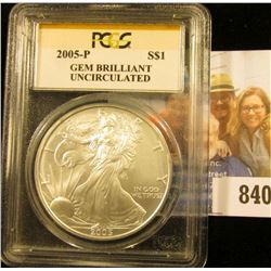 2005-P American Eagle One Ounce .999 Fine Silver Dollar PCGS slabbed Gem Brilliant Uncirculated.