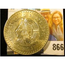 1948 Mexico Silver Cinco 5 Pesos depicting the Aztec Emperor, Cuauhtémoc ~ Ley 0.900 ~ BU ~ UNCIRCUL