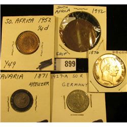South Africa 1/4 Pence Uncirculated, Y49; 1942 South Africa Large One Pence; 1871 Bavaria Germany Si