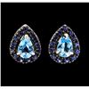 1.65 ctw Blue Topaz and Sapphire Earrings - 14KT White Gold