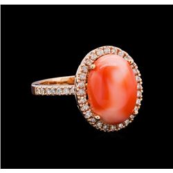 5.66 ctw Coral and Diamond Ring - 14KT Rose Gold