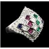 Image 1 : 0.30 ctw Emerald, Ruby and Diamond Ring - Platinum