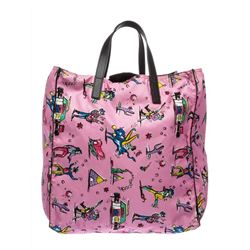 Prada Pink Nylon Graphic Print Tote Handbag