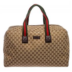 Gucci Beige Brown Monogram Canvas Duffle Bag Luggage