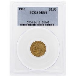 1926 $2 1/2 Indian Head Quarter Eagle Gold Coin PCGS MS64