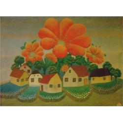 Ivan Rabuzin (1919-) Croatian Oil on canvas The Village Called Big Flower, 1960 Signed monogram a...