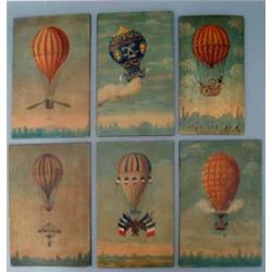 Various artists Six oils on board 18th/19th century French balloon flights, inscribed in French t...