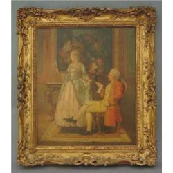 P Delarge Oil on panel 'Admiration' Signed 17ins x 14.5ins...