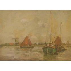 Emily Murray Paterson (1855-1934) Watercolour heightened with white Estuary scene with sailing ba...