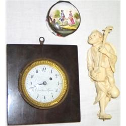 Late C19th Japanese Meiji period carved ivory okimono modelled as a man playing...