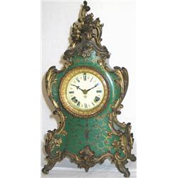 C19th ormolu mounted green lacquer cased 8-day striking mantel clock with gilt...