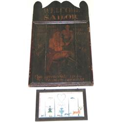C19th naive school - A VALENTINE WITH VERSE WITHIN HEART SHAPED PANEL FLANKED...
