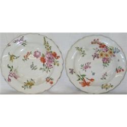 Two Chelsea red anchor period porcelain plates painted with sprays of flowers &...
