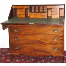 George III mahogany, boxwood strung & satinwood banded fall-front bureau with...