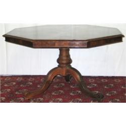Victorian walnut radially veneered octagonal tilt-top breakfast table with...
