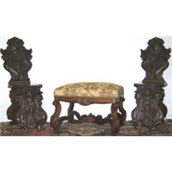 Late C19th / early C20th carved walnut & floral upholstered rectangular topped...